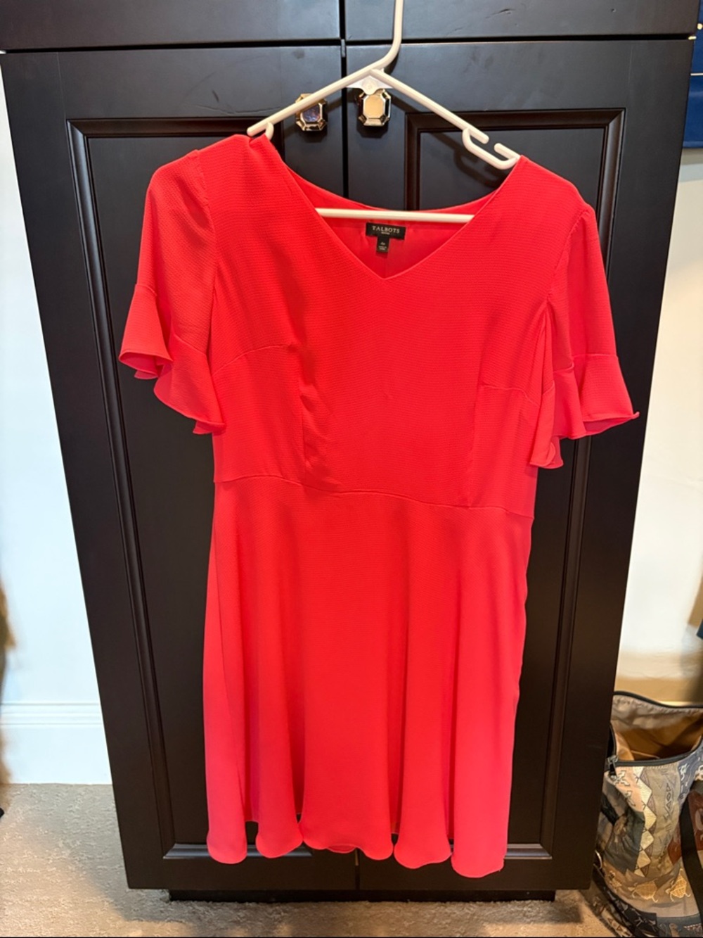 Talbots Bright Red V-Neck Flutter Sleeve Mini Dress